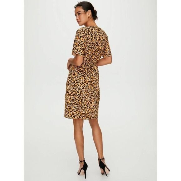 Aritzia Babaton Wallace Cheetah Print Short Sleeve V-Neck Wrap Mini Dress - Picture 4 of 9